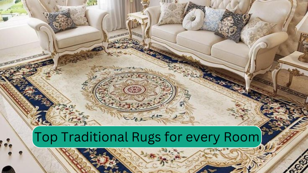 Traditional offwhite living room rug