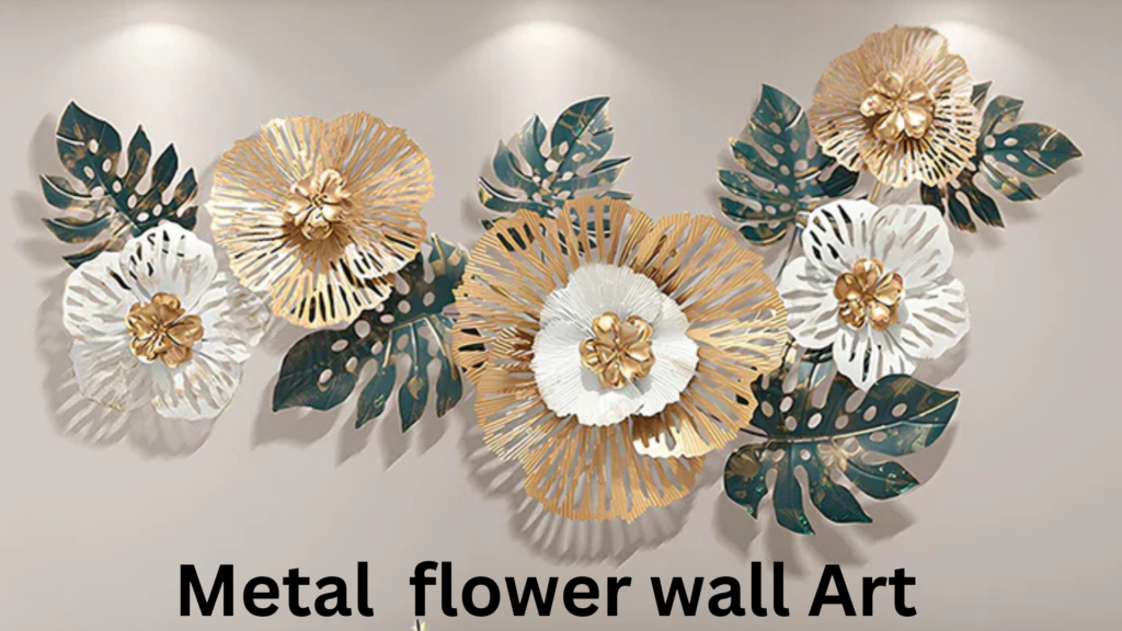 metal flowewrs hanging on wall