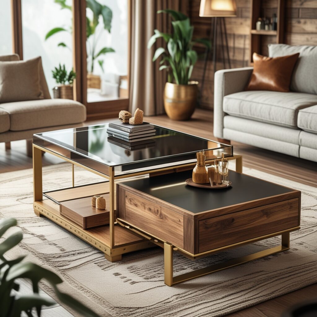 Multifunctional coffee table in a room